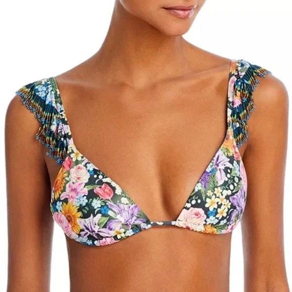 Agua Bendita Rosie Dreamin Bikini Top NWT Size M Beaded Straps - Picture 1 of 12
